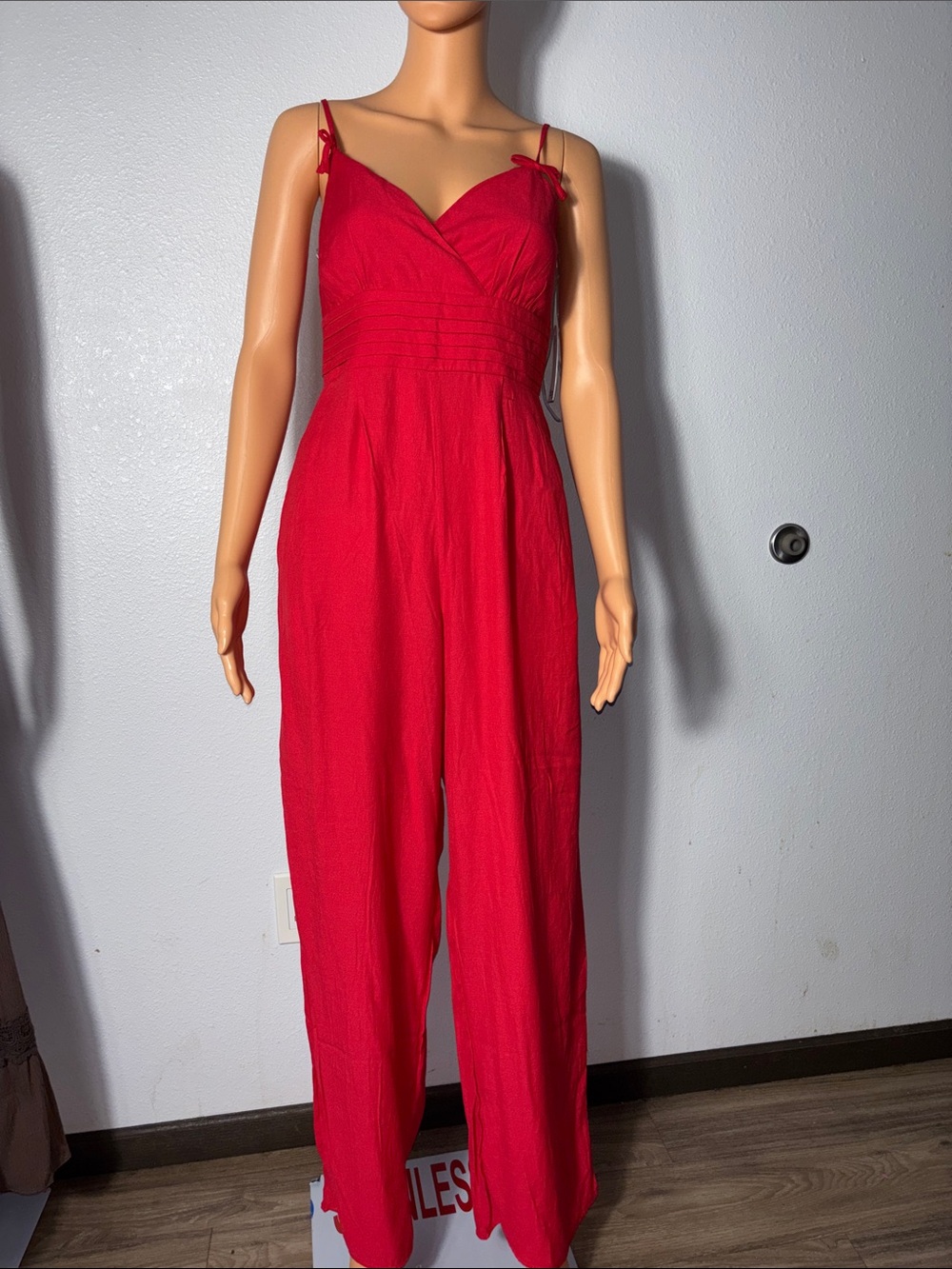 Trixxi Red Spaghetti-Strap Wide-Leg Jumpsuit